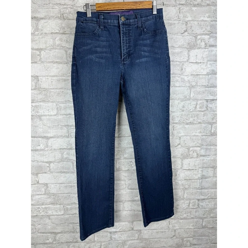 NYDJ Blue Straight Leg Jeans with Embroidered Pockets - Picture 3 of 16